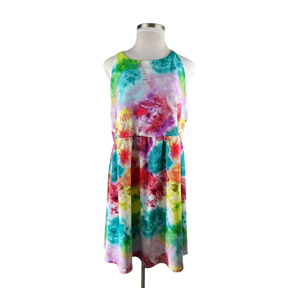 Torrid Mini Textured Knit Skater Dress Tie Dye Watercolor Women's Plus Size 4 4X - Picture 2 of 10